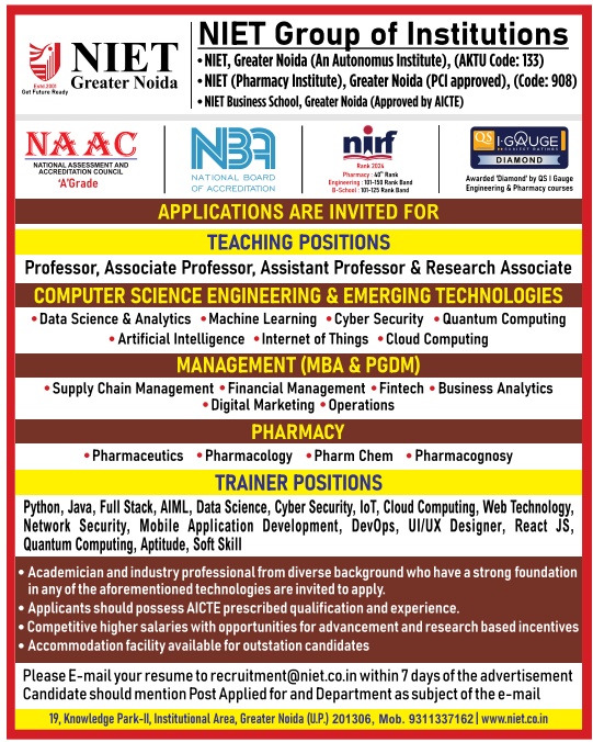 NIET Teaching Non Teaching Recruitment 2025